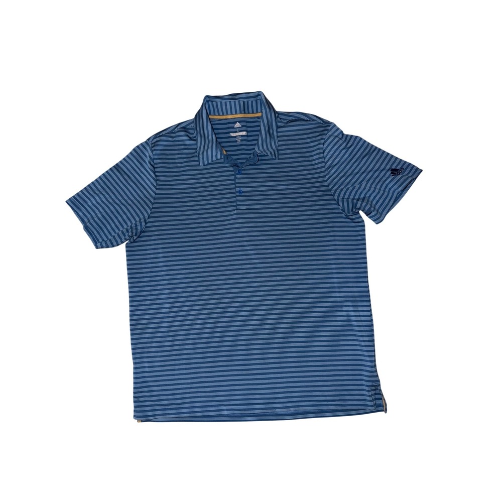 Adidas Golf Mens Large Blue Striped Short Sleeve Polo Shirt Performance Top